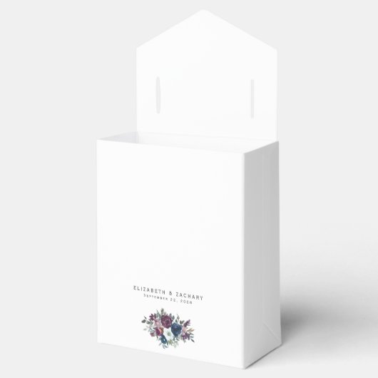 水彩花卉梅紫色海军蓝婚礼 フェイバーボックス (オープン)