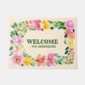 水彩花卉植物園歡迎 ドアマット (正面)