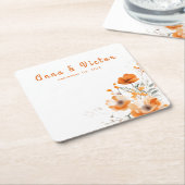 水彩花卉植物浪漫餐巾 スクエアペーパーコースター (アングル)