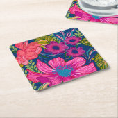 水彩花卉植物粉色婚前派对 スクエアペーパーコースター (アングル)