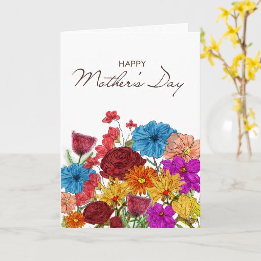 水彩花卉母亲节问候语 カード (黄色い花)