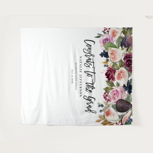 水彩花卉毕业贺喜横幅 タペストリー (正面(横))