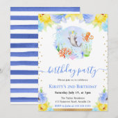 水彩花卉水下动物 生日 招待状 (正面/裏面)