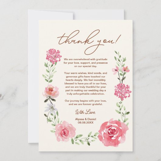 水彩花卉波西米亚风格婚礼照片感谢卡 サンキューカード (正面)