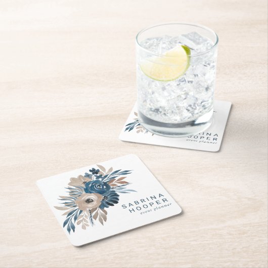 水彩花卉活动策划师靛蓝米色赭石 スクエアペーパーコースター (インサイチュ)