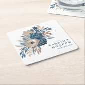 水彩花卉活动策划师靛蓝米色赭石 スクエアペーパーコースター (アングル)