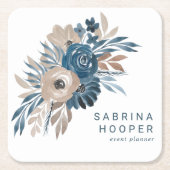 水彩花卉活动策划师靛蓝米色赭石 スクエアペーパーコースター (正面)