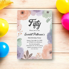 水彩花卉浪漫抽象50歳誕生日 招待状