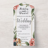 水彩花卉浪漫新娘和新郎婚礼 オールインワン招待状 (内側)