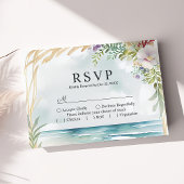 水彩花卉海滩夏季婚礼回复卡 出欠カード