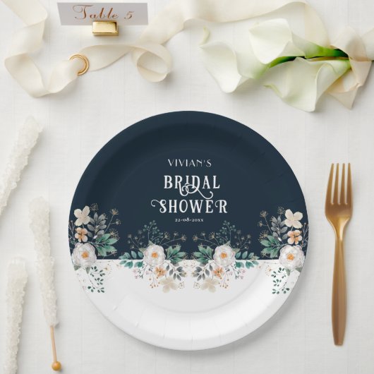 水彩花卉深梦幻婚前派对 ペーパープレート (ウェディング)