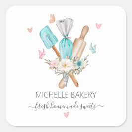 水彩花卉烘焙工具 烘焙店 スクエアシール