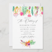 水彩花卉热带夏日海滩婚礼 招待状 (正面)