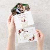 水彩花卉照片回复餐选项婚礼 オールインワン招待状 (貼ってはがせる)