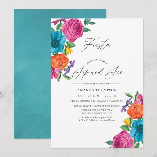 水彩花卉狂欢派对邀请函 招待状 (正面/裏面)