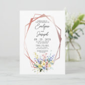 水彩花卉玫瑰金框波西米亚婚礼 招待状 (スタンド正面)