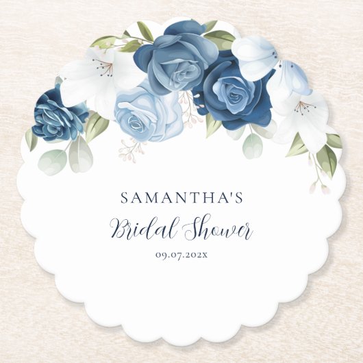 水彩花卉现代婚前派对邀请函 ペーパーコースター (正面)