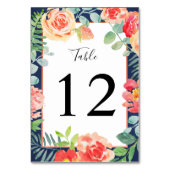 水彩花卉珊瑚海军绿色叶子婚礼 テーブルナンバー (裏面)