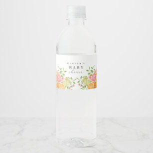 水彩花卉珊瑚綠嬰兒洗禮派對 ペットボトルラベル