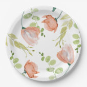 水彩花卉珊瑚綠色婚前小聚 ペーパープレート (正面)