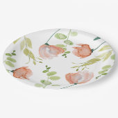 水彩花卉珊瑚綠色婚前派對 ペーパープレート (アングル)