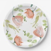 水彩花卉珊瑚綠色婚前派對 ペーパープレート (正面)
