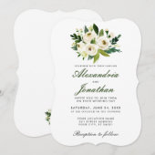 水彩花卉白色绿色婚礼请柬BR 招待状 (正面/裏面)