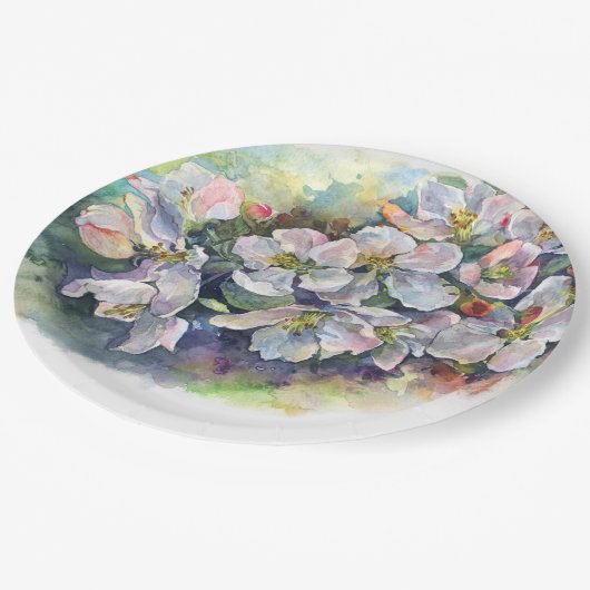 水彩花卉盛开的苹果树婚礼流动 ペーパープレート (アングル)