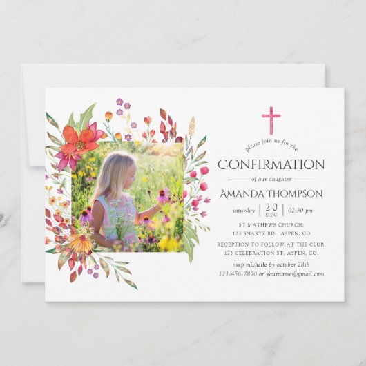 水彩花卉确认 招待状 (正面)