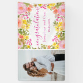 水彩花卉祝賀結婚 横断幕 (縦)