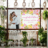 水彩花卉祝賀結婚 横断幕