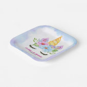 水彩花卉神奇独角兽1岁生日 ペーパープレート (傾斜あり)
