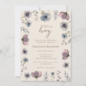 水彩花卉米色男婴欢迎会 招待状 (正面)