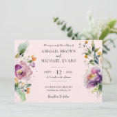 水彩花卉粉色婚礼邀请函 招待状 (スタンド正面)