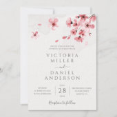 水彩花卉粉色樱花婚礼 招待状 (正面)