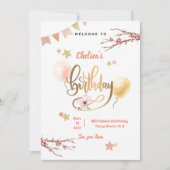 水彩花卉粉色气球生日 招待状 (正面)