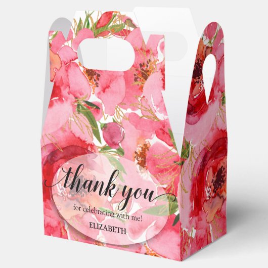 水彩花卉粉色牡丹 婚礼前夕派对礼物 フェイバーボックス (オープン)