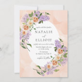 水彩花卉紫色和桃色婚礼邀请函 招待状 (正面)