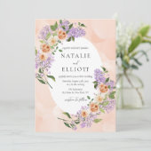 水彩花卉紫色和桃色婚礼邀请函 招待状 (スタンド正面)