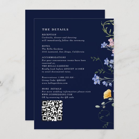 水彩花卉细节＆二维码婚礼 エンクロージャーカード (正面/裏面)