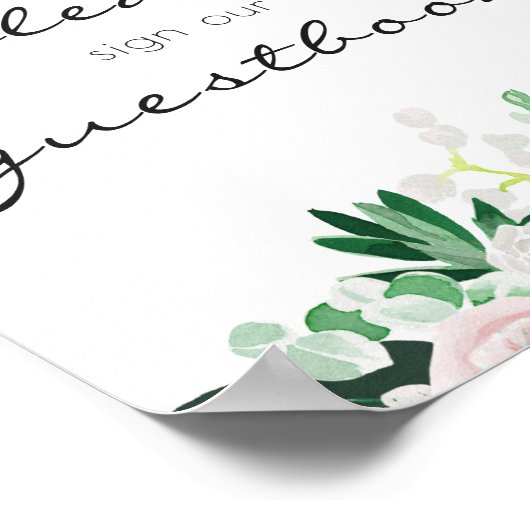 水彩花卉绿色嘉宾簿婚礼 ポスター (角)