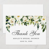 水彩花卉绿色白色 婚前感谢派对 感谢信 招待状 (正面/裏面)