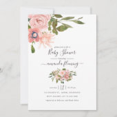 水彩花卉腮红和玫瑰金婴儿淋浴 招待状 (正面)