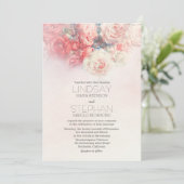 水彩花卉腮红粉色婚礼请柬 招待状 (スタンド正面)