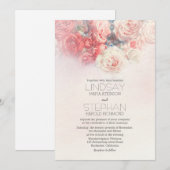 水彩花卉腮红粉色婚礼请柬 招待状 (正面/裏面)