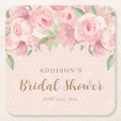 水彩花卉腮红粉金色婚前派对 スクエアペーパーコースター (正面)