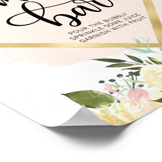 水彩花卉腮红粉金色薄荷吧标志 ポスター (角)