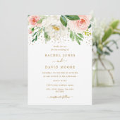 水彩花卉腮红金色婚礼 招待状 (スタンド正面)