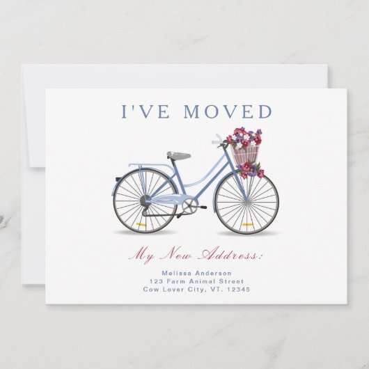 水彩花卉自行車 我已搬新家啦！ 案内状 (正面)