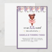 水彩花卉芭蕾舞ダンサー誕生日 招待状 (正面/裏面)